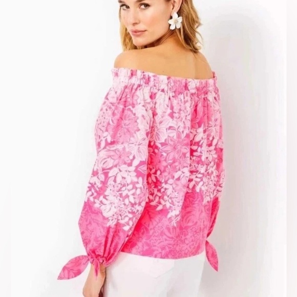 Lilly Pulitzer Jamie Lynn 3/4 Tie Sleeve‎ Off The Shoulder Top Blouse Sz-S NWOT - Picture 2 of 11